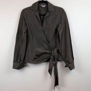 Worth Dark Green Silk Wrap Blouse with Tie Detail Size 0